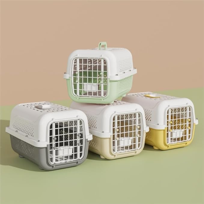 Portable Pet Airline, Durable PP + Breathable Grid Material, Detachable Design, Compliant with Airline Shipping Standards(Milk Coffee Color Diaper Board Hanging Bowl)