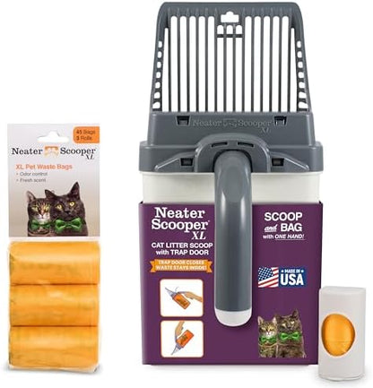 Neater Pet Brands Neater Scooper XL Cat Litter Scoop, 60 Refill Bags – Extra-Large Capacity Mess-Free Cat Litter Scooper with Bag for Large & Multiple Cats, Spill-Proof Litter Box Scooper with Holder by NeaterPetBrands