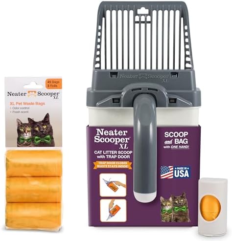 Neater Pet Brands Neater Scooper XL Cat Litter Scoop, 60 Refill Bags – Extra-Large Capacity Mess-Free Cat Litter Scooper with Bag for Large & Multiple Cats, Spill-Proof Litter Box Scooper with Holder by NeaterPetBrands
