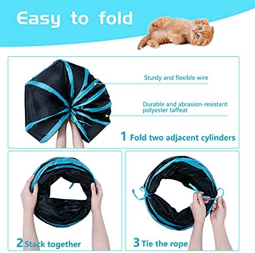 Sheldamy Cat Tunnel, S-2-Way Cat Tunnels for Indoor Cats, Collapsible Cat Play Tunnel, Interactive Toy Maze Cat House with 1 Play Ball for Cats, Puppy, Kitty, Kitten, Rabbit (Blue & Black) - Image 4