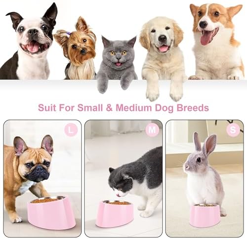 Tilted Dog Bowl Non-Slip & Non-Spill Pet Feeder with Elevated Detachable Melamine Stand, Easy to Get Food Dog Dish, M/180ml Pink - Image 3