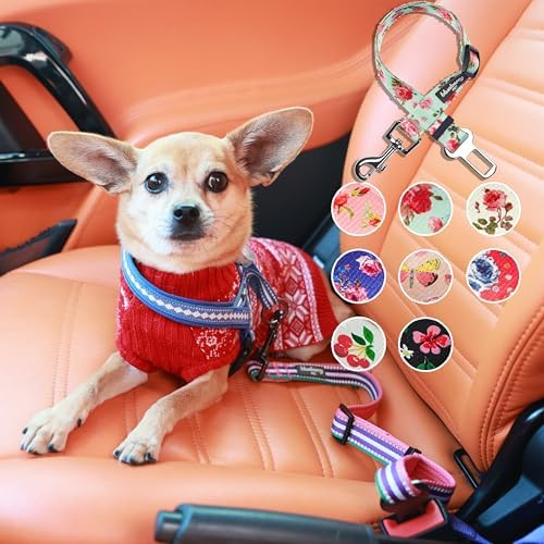 Blueberry Pet 8 Patterns Cherry Garden Black Adjustable Dog Seat Belt Tether for Dogs Cats, Durable Safety Car Vehicle Seatbelts Leads Use with Harness - Image 2