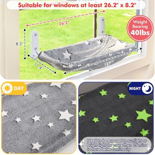 Zoratoo Glow in the Dark Cat Window Perch, Foldable Cordless Pet Hammock, L - Image 4