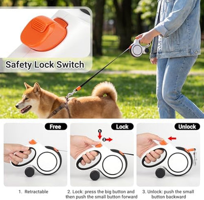 Segarty 16 Ft 360°Tangle-Free Leash with Detachable Waste Bag Holder, Retractable Dog Lead for Pet up to 66 Lbs, 5m White Walking Leash with Anti-Slip Handle & One-Handed Brake Pause Lock for Outdoors - Image 4