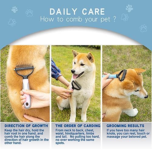 GOESWELL Double-Sided Undercoat Rake for Pet Grooming - Shedding and Dematting Comb with Grooming Glove (Blue 2 Pack) - Image 4