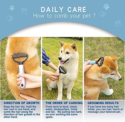GOESWELL Double-Sided Undercoat Rake for Pet Grooming - Shedding and Dematting Comb with Grooming Glove (Blue 2 Pack) - Image 4
