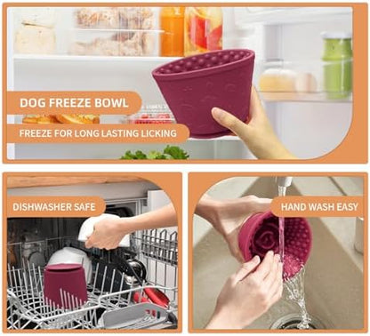 Dog Lick Bowl,Anxiety Relief Non-Slip Silicone Treat Bowl,Durable Anti-Choking Long-Lasting Enrichment Slow Feeder Licking Mat for Small Medium Large Breed,Freezable BPA Free Silicone Dishwasher Safe - Image 2