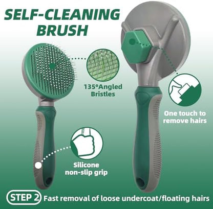 Pet Grooming Kit - 7 PCS Green Deshedding Brush Set with Undercoat Rake, Slicker Brush, Bath Brush & Nail Clipper for Short & Long-Haired Dogs and Cats - Image 3