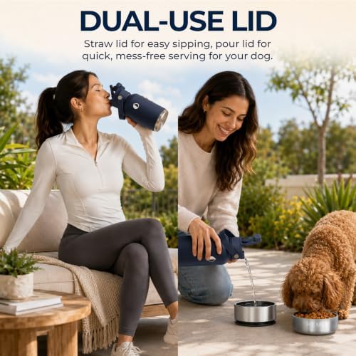 32 oz. Dog Water Bottle, Insulated Dog Travel Water Bottle, Stainless Steel Pet Water Bottle Dispenser Portable Food and Water Bowl for Dogs for Walking Dog Canteen Travel Kit - Image 6