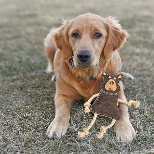 SPOT Dura-Fused Leather Forest Animals - Dog Toy with Squeaker and Rope Limbs, Real Leather and Jute Chew Toy, Durable No-Stuffing Toy For Light to Moderate Chewers - 14in, Assorted Styles, 1 Piece - Image 4