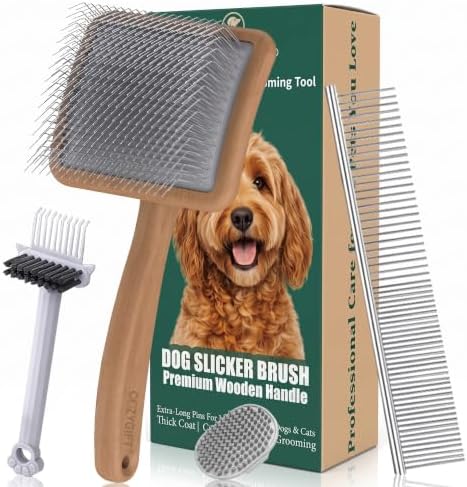Slicker Brush for Dogs Grooming Kit with Cleaning Rake Tool 4PCS by COZYGIFT