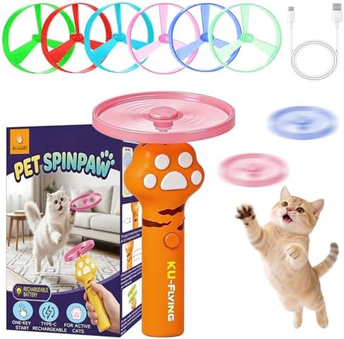 Cat Fetch Toy Automatic Disc Launcher 6 Discs USB-C Yellow by VaraictKUFlying