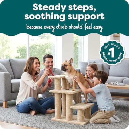 Furhaven Steady Paws Multi-Step Pet Stairs for High Beds & Sofas - Cream, 3-Step - Image 2