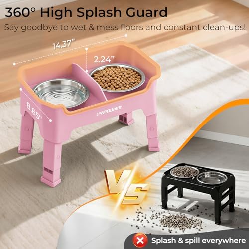 URPOWER Mess Proof Elevated Dog Bowls, Splash Guard Raised Bowl Stand - Image 4