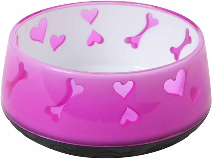 Dogit Non-Skid Dog Food and Water Bowl, Pink – BPA-Free Dish with Cute Hearts and Bones Design, Dishwasher Safe Pet Bowl, 4.9” Diameter, 10.1 fl. oz. Capacity – Durable & Stylish Bowl