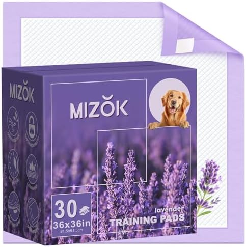 MIZOK Dog Pee Pads Wee Wee Pads Lavender Odor Control XXL 36x36in 30Ct by MIZOK