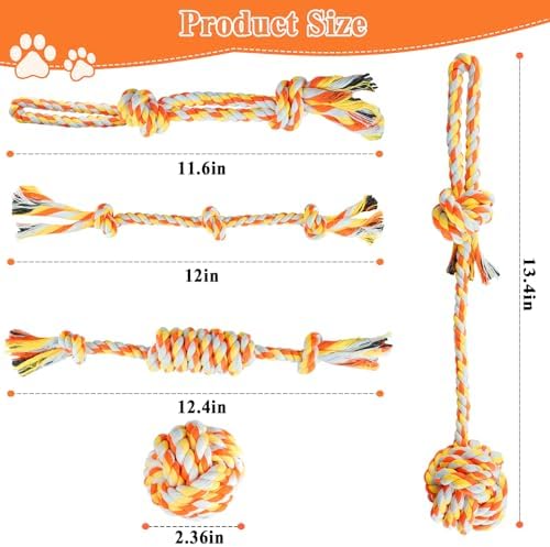 ASOCEA 5 Pack Cotton Rope Toys for Puppy Teething Small Dogs Orange - Image 2