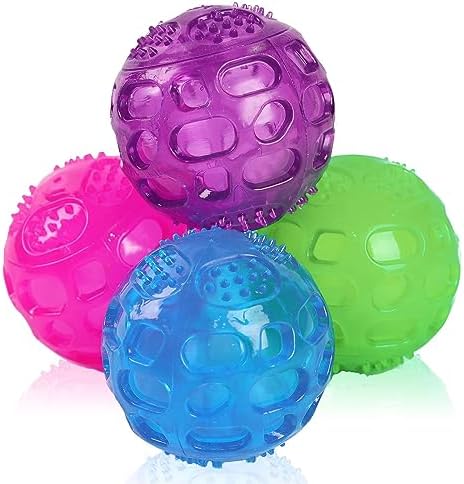 3'' Squeaky Dog Toy Balls for Lagre Medium Breed, Indestructible Dog Balls for Playing, Fetching & Retrieving, Durable Aggressive Chewers, 4 PCS Red+Purple+Green+Blue by PJDH
