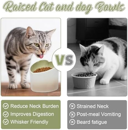 Ceramic Raised Cat Bowl Elevated Cat and Dog Bowls Whisker Friendly Tilted Elevated Cats Food Bowl Anti Vomit Pet Dish 4.72inches Height for Pet Easy Eating, Protect pet's Spine - Image 5