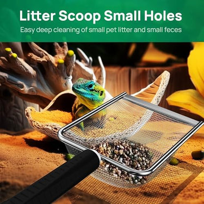 Hamster Metal Litter Scoop for Sandbath Box,Stainless Steel Litter Scooper includes Portable Small Broom and Dustpan, Fine Cat Litter Scoop Easy to Clean Small Pets or Reptile Terrarium Sand Waste - Image 2