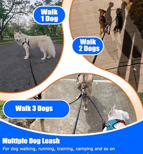 Heavy Duty 3 Dog Leash for Large Dogs No Tangle Detachable 360° Swivel Device with Padded Handle for Two/Three Pets - Image 2