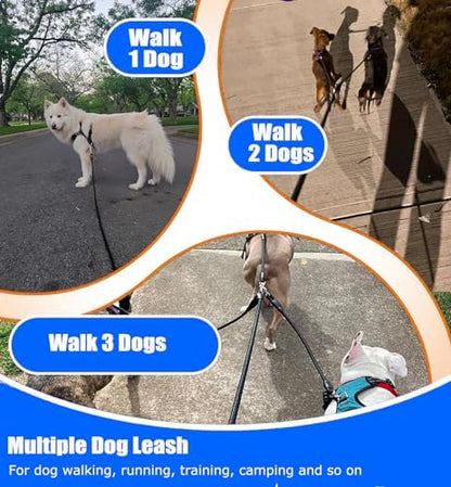 Heavy Duty 3 Dog Leash for Large Dogs No Tangle Detachable 360° Swivel Device with Padded Handle for Two/Three Pets - Image 2