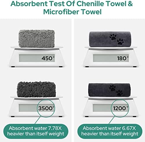 HOMEIDEAS 2 Pack Dog Towels Set, Chenille and Microfiber, Super Absorbent Soft Bath Shammy Towel with Hand Pockets for Pets Drying - Image 4