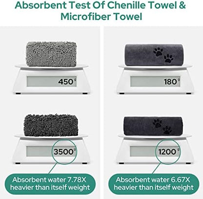 HOMEIDEAS 2 Pack Dog Towels Set, Chenille and Microfiber, Super Absorbent Soft Bath Shammy Towel with Hand Pockets for Pets Drying - Image 4