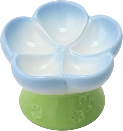 Ceramic Raised Slow Feeder Dog Bowl for Dry Wet Food, Smooth Surface Elevated Cat Food Bowl, Flower Shape Pet Food Bowls for Small Cat Dog, 150ml/5oz (Style 1)
