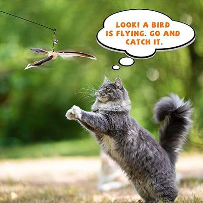 JXFUKAL Cat Wand Toys, Interactive Cat Toys with 3 Feather Refills, 29'' Flexible Steel Wire, Sturdy Wood Handle & Bell for Kitty Kitten, Cat Toys for Indoor Cats Teaser Cat String Toy - Image 6