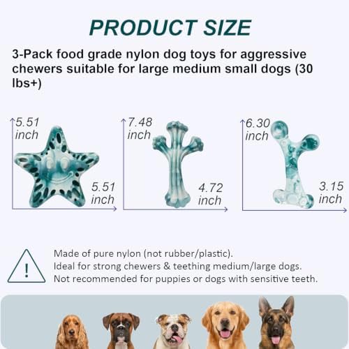 YINEYA Dog Toys for Aggressive Chewers, 3-Pack Tough Dog Chew Toys - Image 2