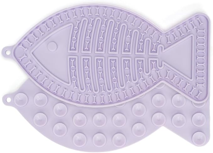 Fish-Shaped Cat Slow Feeders Lick Mat Fun Alternative to a Slow Feed Cat Bowl or Dish Perfect for Food, Treats and Anxiety Reduction (Purple)