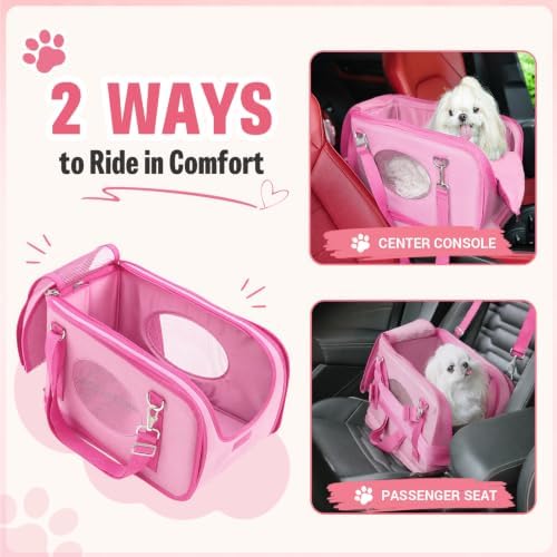 Center Console Dog Car Seat for Small Dogs & Cats Under 15 lbs, Pink - Image 4