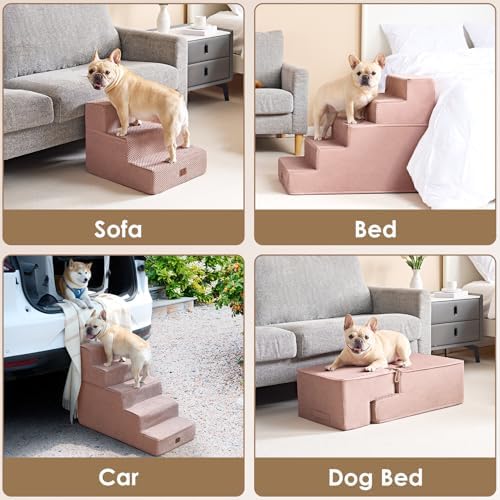 EHEYCIGA Dog Stairs for Bed 18" H, 4-Step Dog Steps for High Bed, Pink - Image 7