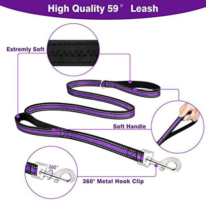 WINSEE Pet Harness Collar and Leash Set, All-in-one Reflective Dog Harness No Pull with Adjustable Buckles for Puppies, Small, Medium, Large, and Extra-Large Dogs (Large, Purple) - Image 3