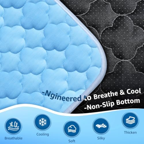 Pet Cooling Mats for Dogs, Cooling Pet Bed Outdoor & Indoor Use w Ice Silk Fabric & Waterproof Cover, Summer Cool Pad 29" x 18", Non-Slip Washable Pet Blanket for Crate Kennel Travel (Cryo Ice Blue) - Image 3