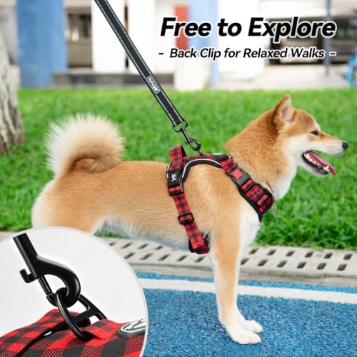 PoyPet Plaid Dog Harness Medium, No Pull Vest with Front Clip & Neck Buckle - Image 4