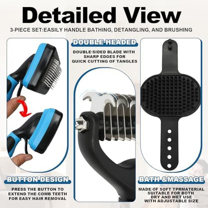 Blue Pet Grooming Kit 3Pcs Dematting Comb for Dogs&Cats Shedding - Image 3