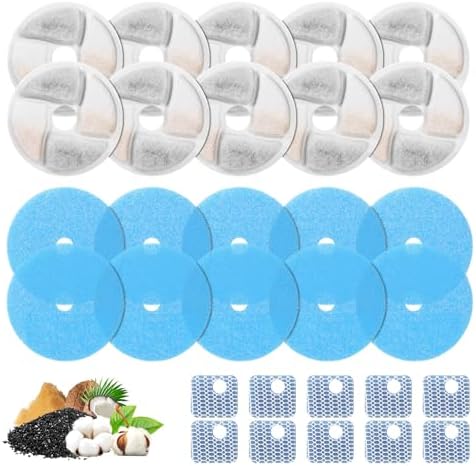 10 Set Cat Water Fountain Filter Replacement for Square 2.2L/73oz Stainless Steel Cat Fountain, ZEKIRY Pet Fountain Filter, Triple Filtration Replacement Filters(10 Filter, 10 Sponge, 10 8D Sponge) by ZEKIRY