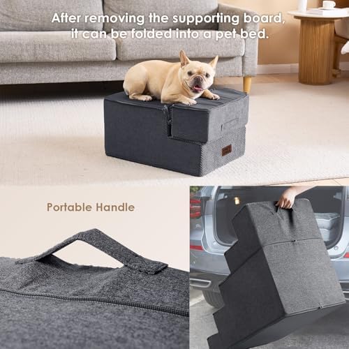 EHEYCIGA Dog Stairs 13.5" H, 3-Step Extra Wide Dog Steps, Grey - Image 5