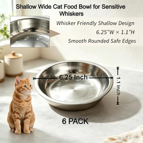6Pcs Stainless Steel Cat Bowls 6.25In Shallow Wide Whisker-Friendly - Image 2