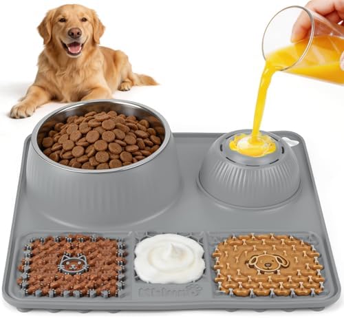 Dog Lick Bowl with Rolling Ball for Liquid and Thick Treat by Kkluno