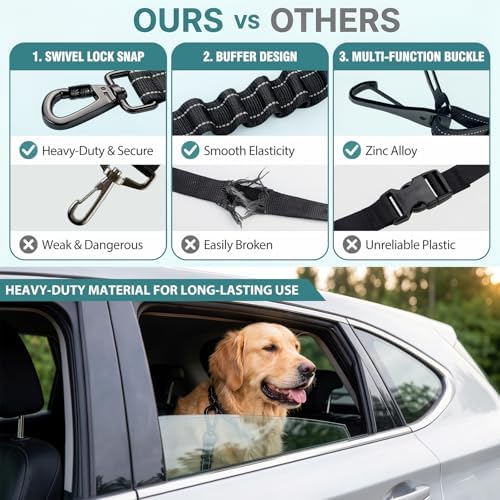 Dog Seat Belt for Car, 3-in-1 Adjustable Dog Seatbelt, Black - Image 6
