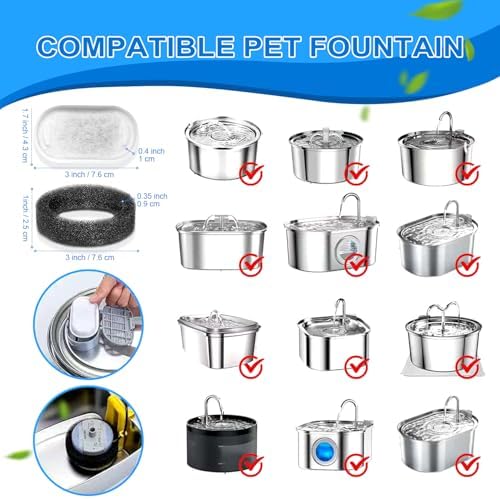 Cat Water Fountain Filters, 20Pack Cat Fountain Replacement Filters for Stainless Steel 108oz/3.2L& 67oz/2L adjustable Water Flow Pet Water Fountain,Dog Water Fountain Filters（10 Filters& 10 Sponges) - Image 3