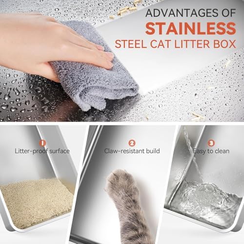 Wooaidagg Enclosed Stainless Steel Cat Litter Box with Odor Control, Modular Design with Drawer and Flip Door, Easy to Clean and Wash,Non-Stick Interior,Extra Large Size Fits All Cats(Light Grey) - Image 6