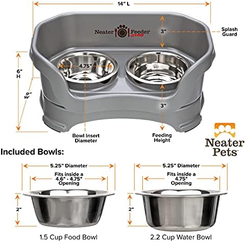 Neater Pet Brands Neater Feeder Deluxe Mess Proof Dog Bowls Elevated for Small Dogs Under 19 lbs, Made in USA, No Spill Raised Dog Food Bowl Stand Feeding Station, Food and Water Bowl Set, Gunmetal - Image 6