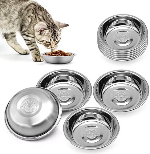 Stainless Steel Cat Bowl - Shallow Wide Flat Cats Food Bowls,Metal Kitten Dishes Whisker Friendly Fatigue Relief,Replacement Basic Kitty Plates for Elevated Stand,Dishwasher Safe（Set of 12） by MicoSim