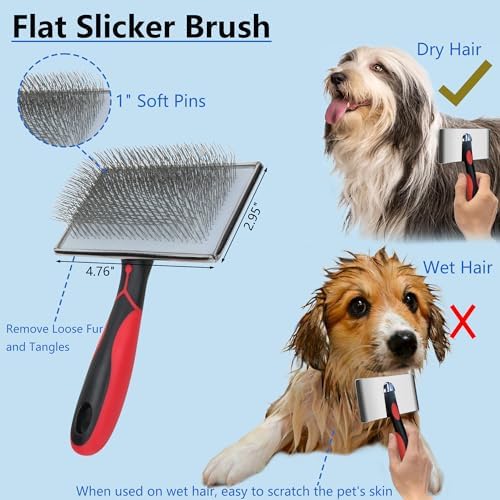 5-in-1 Dog & Cat Extra Long Pin Grooming Kit Slicker Brush for Large Dogs Cats Remove Loose Fur, Undercoat Brush for Shedding, Dematting Comb & Cleaner for Long Haired Pets - Image 2