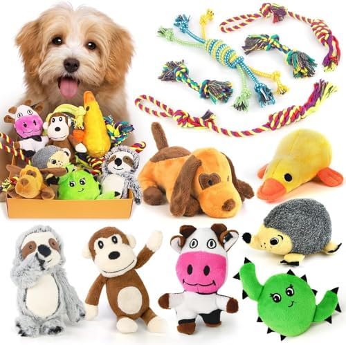 LEGEND SANDY Puppy Toys, Squeaky Dog Toys for Small Dogs, 12 Pack Puppy Chew Toys for Teething, Dog Rope Toy and Cute Stuffed Animals Value Bundle by LEGENDSANDY