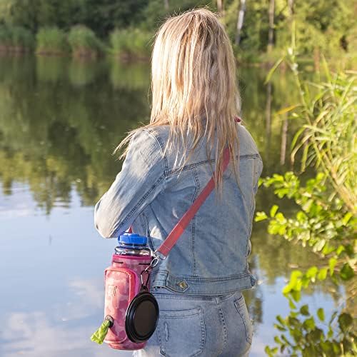 Made Easy Kit Water Bottle Carrier with Pocket for Dog Poop Waste Bags and Adjustable Padded Shoulder Strap (Tall & Large (40oz) with Bowl, Pink, Dog Silhouettes) - Image 4